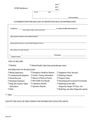 UCSD Healthcare Authorization for Release of Protected Health Information