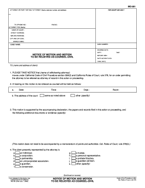 California Notice of Motion to Be Relieved as Counsel