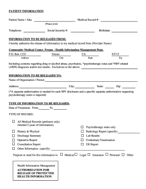 Patient Authorization to Release Medical Information