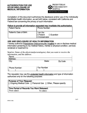 Presbyterian Medical Information Authorization Form