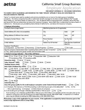 California Small Group Business Employer Application