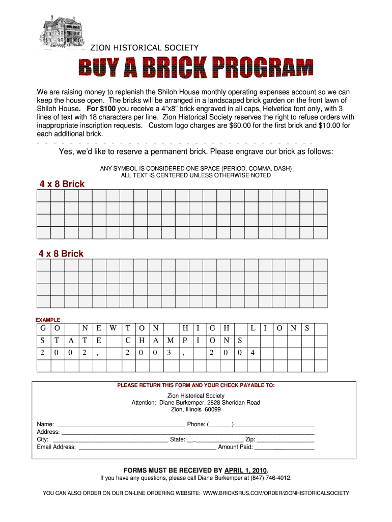 Fillable Online ZION HISTORICAL SOCIETY We are raising money to