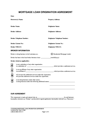 Mortgage loan agreement sample - MORTGAGE LOAN ORIGINATION AGREEMENT - AFRWholesalecom