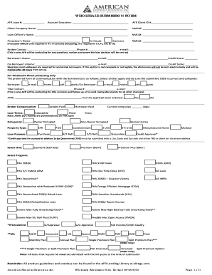 WHOLESALE SUBMISSION FORM AFR Loan #: Account Executive: AFR Client ID # Client Company Name: NMLS#: Loan Officer s Name: NMLS#: Processor s Name: In House Contract NMLS#: (Processor NMLS# only required in KY