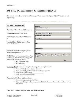 OT Admission Assessment Form