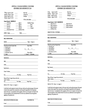 Canadian Kennel Club Dog Obedience Form