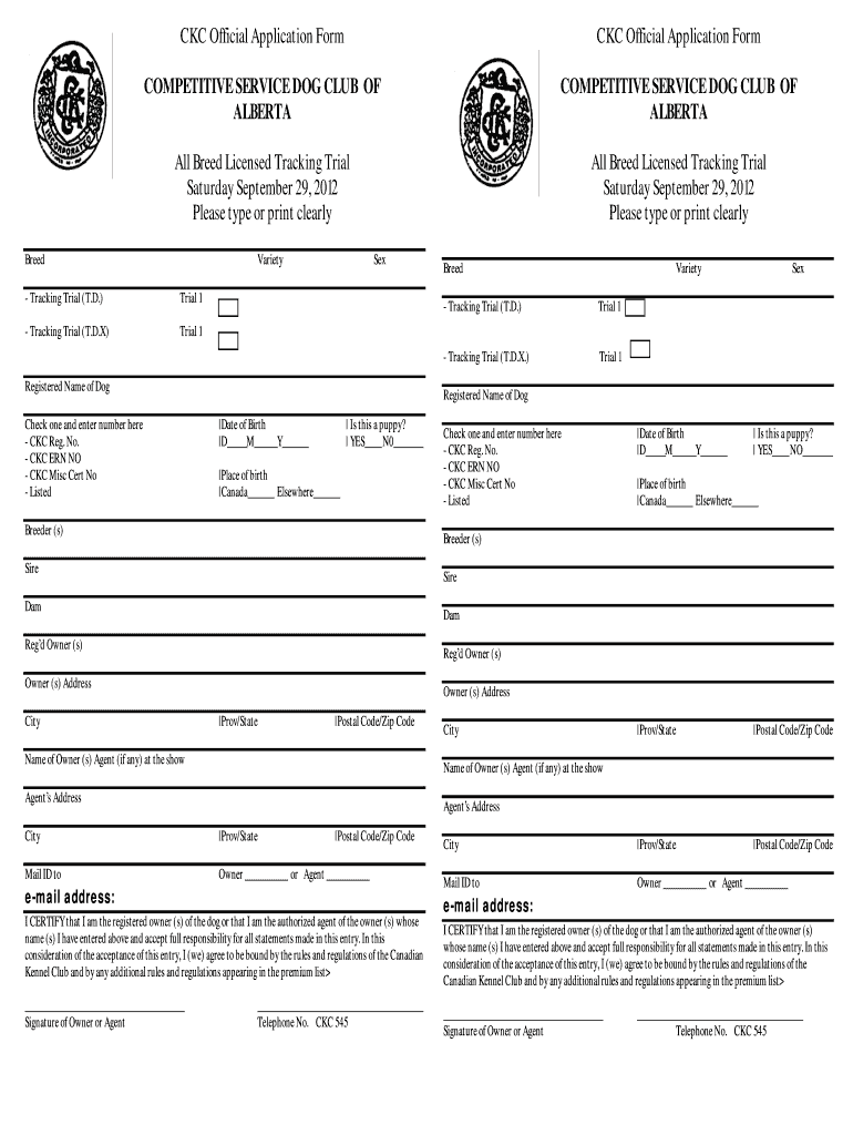 Fillable Online CKC Official Application Form Fax Email Print pdfFiller