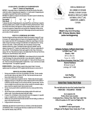 Canadian Kennel Club Championship Points Schedule