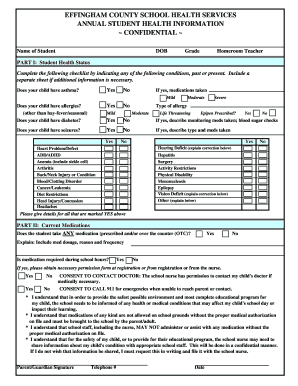 Effingham County Student Health Information Form