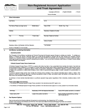 Non-Registered Account Application and Trust Agreement