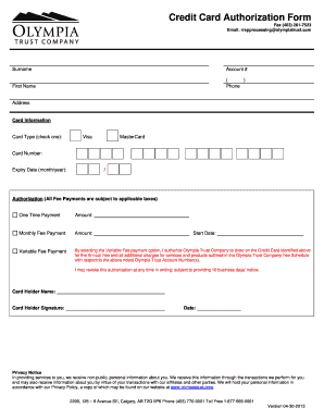 Credit Card Authorization Form