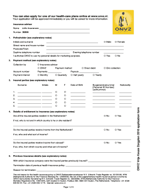 ONVZ Vrije Keuze Zorgplan 2010 Application Form