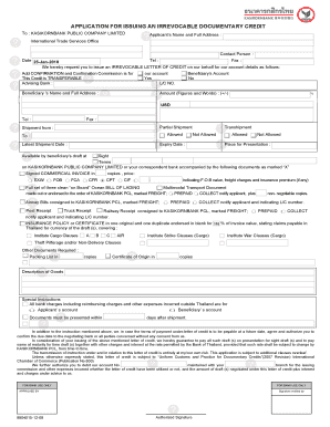 Application for Irrevocable Documentary Credit