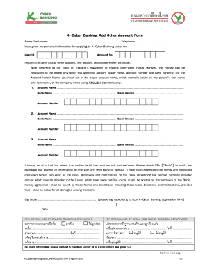 K-Cyber Banking Add Other Account Form
