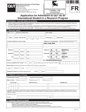 QUT International Student Research Program Application