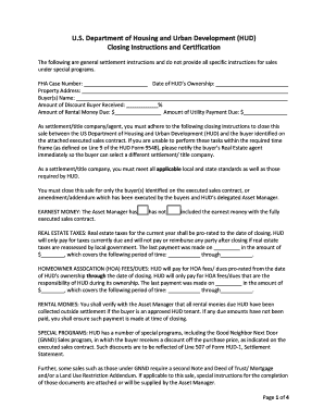 HUD Closing Instructions and Certification