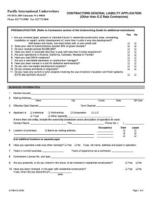 Contractors General Liability Application