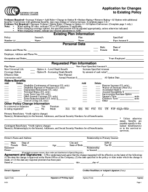 Application for Changes to Existing Policy
