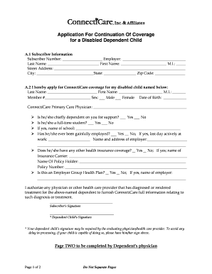 Application For Continuation Of Coverage