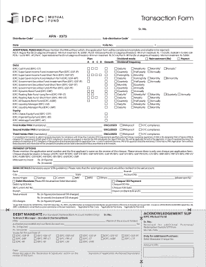 IDFC Mutual Fund Transaction Form