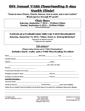 vasj cheerleading clinic form