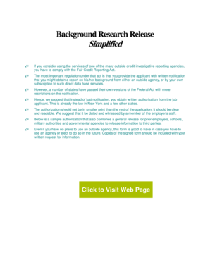 Background Research Release- Simplified Use this sample letter agreement to document a prospective employeee approval for you to contact their previous employer