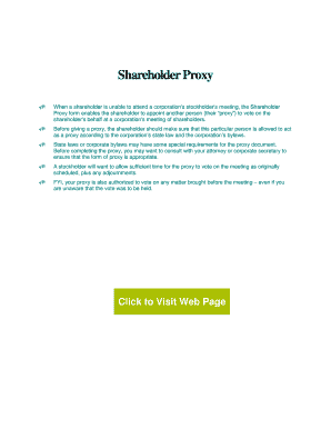 Shareholder Proxy This is a sample business contract providing the terms for a corporate shareholder proxy in lieu of attendig a stockholder meeting