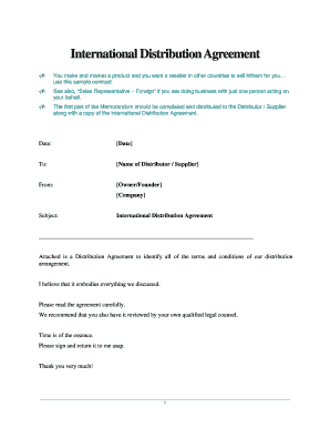 Representation agreement sample - International Distribution Agreement - Jian