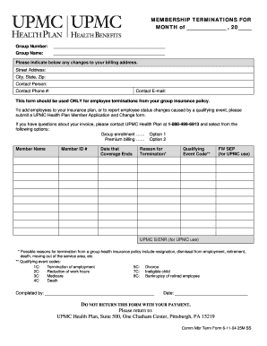 UPMC Health Plan Membership Termination Form