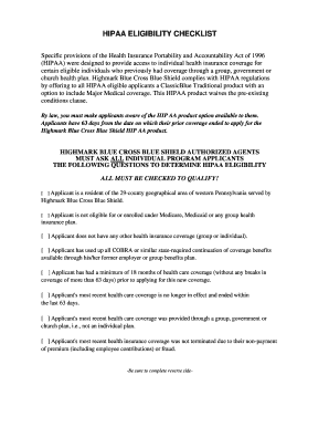 HIPAA Eligibility Checklist