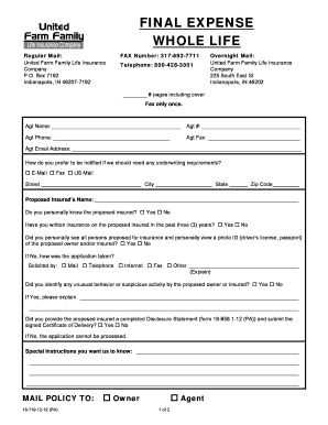 Final Expense Whole Life Insurance Application