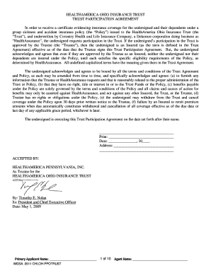 HealthAmerica Ohio Insurance Trust Participation Agreement