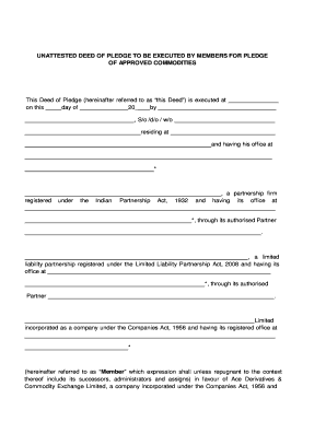 Unattested Deed of Pledge for Demat Commodities