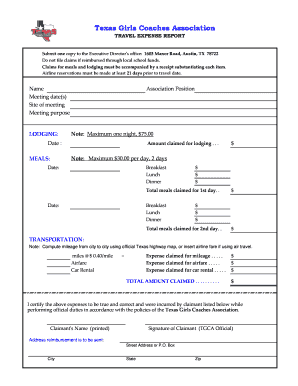 Travel expense report - Travel Expense Report Form - Texas Girls Coaches Association