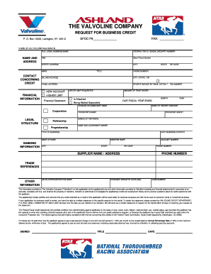 Valvoline Business Credit Application