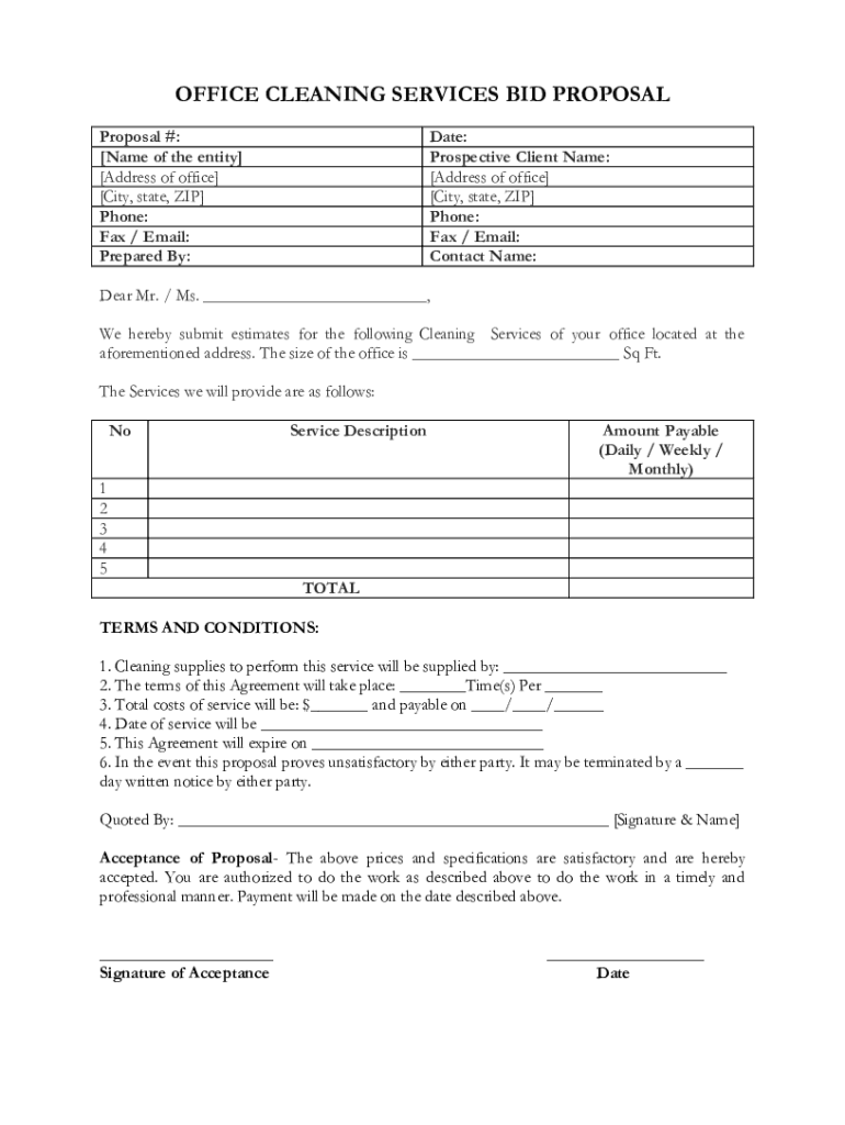 Printable Cleaning Proposal Template - Fill Online, Printable In house cleaning service agreement template
