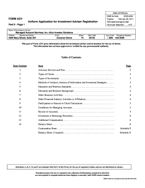 Form ADV Investment Adviser Registration