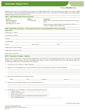 Cardholder Dispute Form