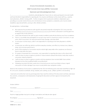 Arizona MTBI Concussion Statement and Acknowledgement Form
