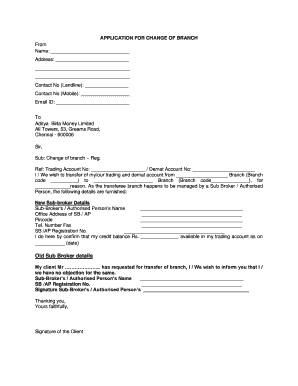 Application for Change of Branch