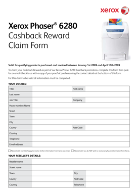 Xerox Phaser 6280 Cashback Reward Claim Form