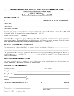 Colorado Statutory Power of Attorney for Real Property