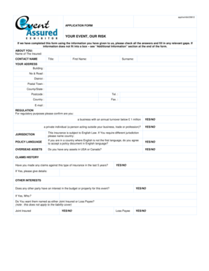 Event Insurance Application Form