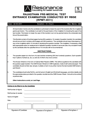 Rajasthan Pre-Medical Test Entrance Examination