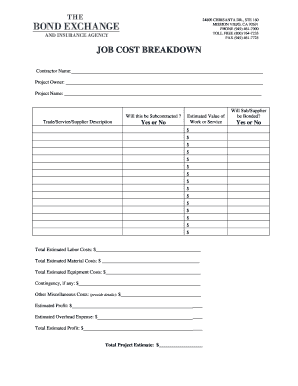 Job Cost Breakdown Form