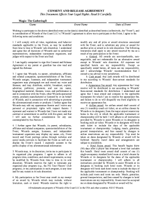 Magic: The Gathering Event Consent and Release Agreement