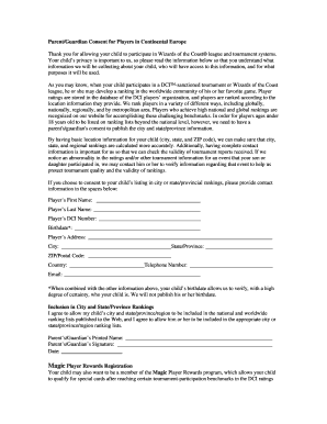 Parent/Guardian Consent for Players in Continental Europe