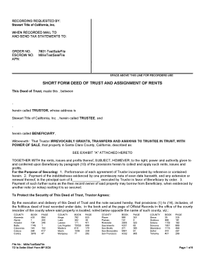Short form deed of trust & assgnment of rents - Stryker Slev Law Group