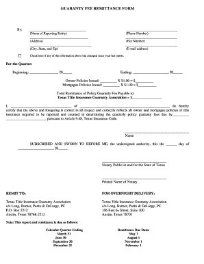 Texas Guaranty Fee Remittance Form