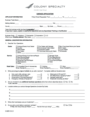 Garage Application Form